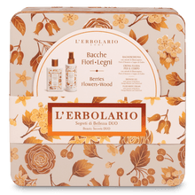 Load image into Gallery viewer, BERRY LINE FLOWERS AND WOODS BEAUTY SECRETS TRIO: BATH + CREAM + PERFUME
